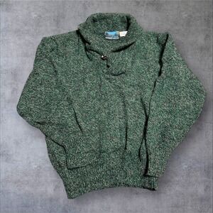 VTG  Timber Valley Wool Blend Green Shawl‎ Collar Med Cardigan USA Fisherman